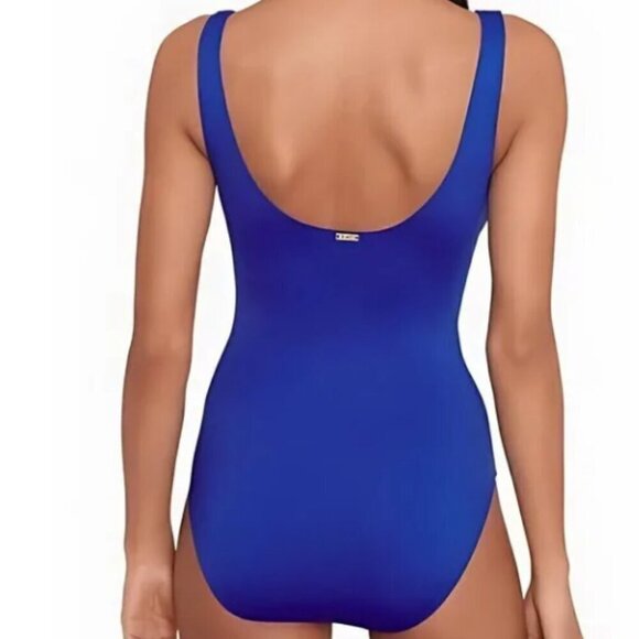 NWT Lauren Ralph Lauren Ring Over the Shoulder Blue One Piece Swimsuit Size 16 - Picture 2 of 9